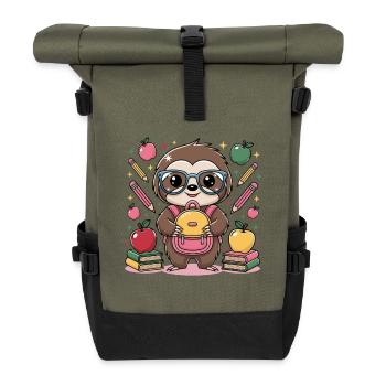  Süßes Faultier Mit Rucksack Und Brille Umgeben - Rolltop Rucksack - Olive/Schwarz - Vorne