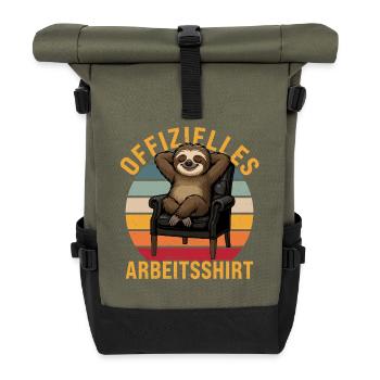 Offizielles Arbeitsshirt Faultier Faule Menschen - Rolltop Rucksack - Olive/Schwarz - Vorne
