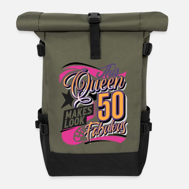 50. Geburtstag Queen - Rolltop Rucksack - Olive/Schwarz