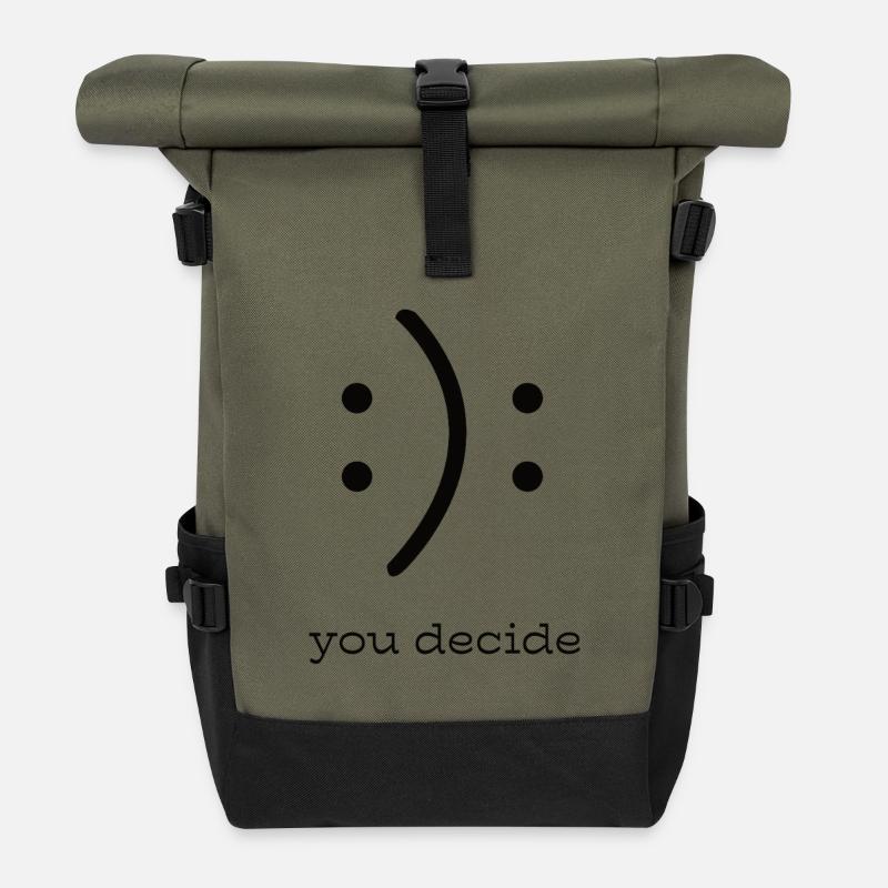 Du entscheidest: Smily Grafik - Rolltop Rucksack - Olive/Schwarz