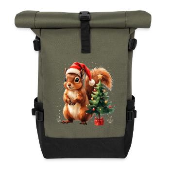 Weihnachtliches Eichhörnchen-Charme - Rolltop Rucksack - Olive/Schwarz - Vorne