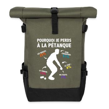 Warum ich beim Pétanque verliere Statistischer Humor - Rolltop Rucksack - Olive/Schwarz - Vorne
