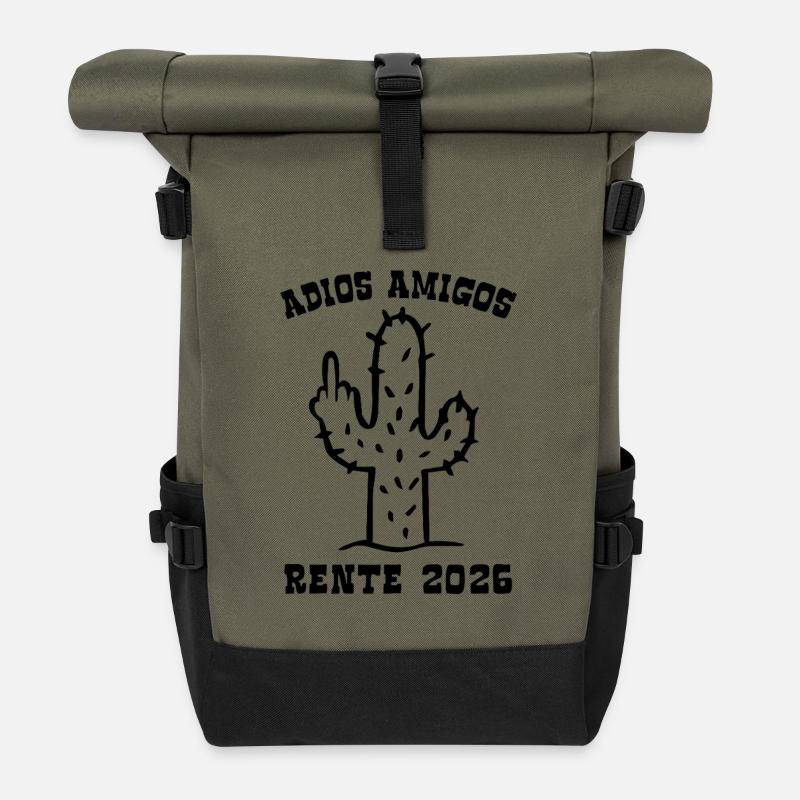 Adios Amigos Rente 2026 - Ruhestand - Pension - Rolltop Rucksack - Olive/Schwarz