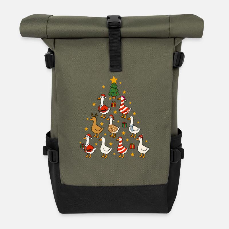 Funny Goose Christmas Tree Holiday Design - Rolltop Rucksack - Olive/Schwarz