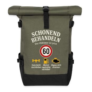 Schonend Behandeln Der Oldtimer Ist Jetzt 60 - Rolltop Rucksack - Olive/Schwarz - Vorne