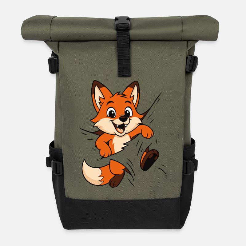 Süßer Comic Fuchs – Kinder & Tierliebhaber Motiv - Rolltop Rucksack - Olive/Schwarz