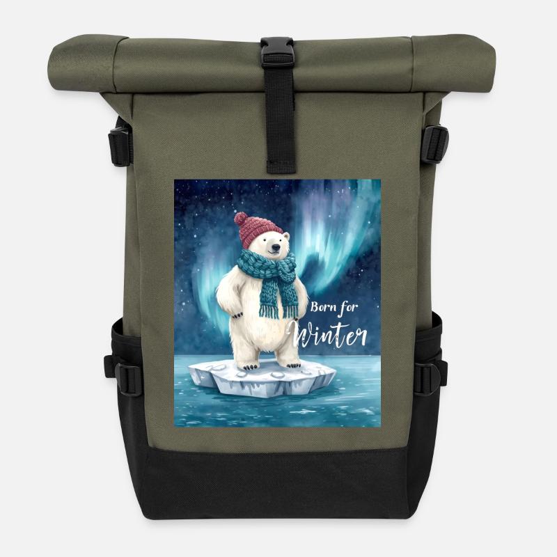 Geboren für den Winter Eisbär - Rolltop Rucksack - Olive/Schwarz
