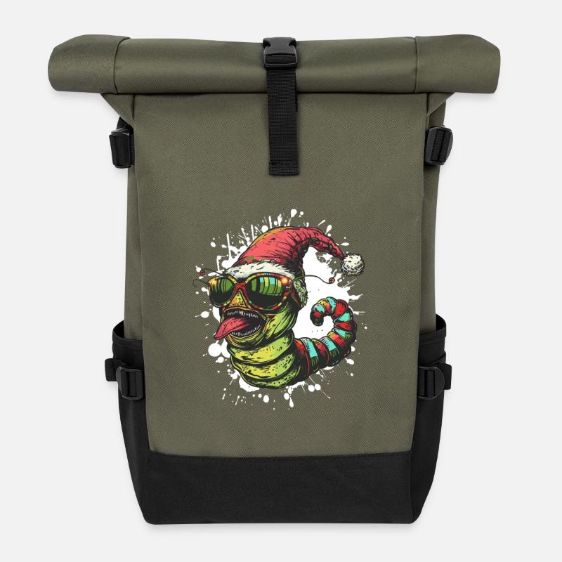 Wurm Weihnachten Lustig - Rolltop Rucksack - Olive/Schwarz