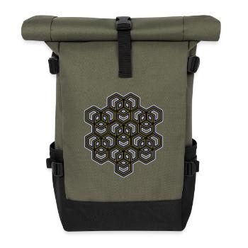 Géométrie hexagonale motif Goa Yoga Sport Méditation - Sac à dos roll top - olive/noir - Devant