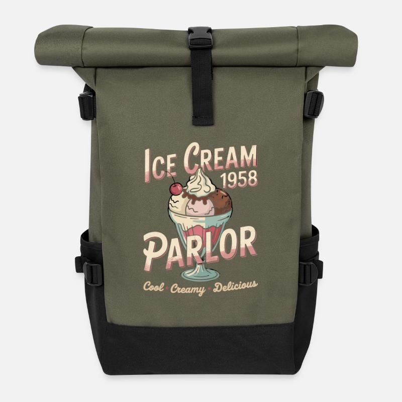 Vintage Eiscreme Werbung - Rolltop Rucksack - Olive/Schwarz