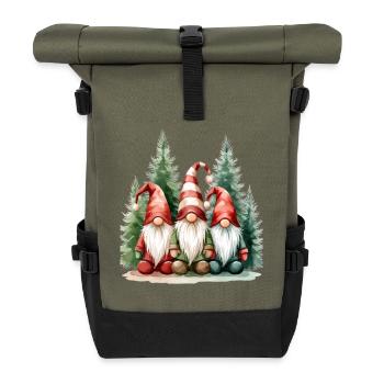 Three garden gnomes in the winter forest - Roll Top Backpack - olive/black - Front