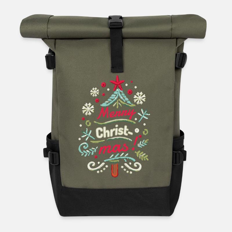 Frohe Weihnachten Baum Weihnachten - Rolltop Rucksack - Olive/Schwarz