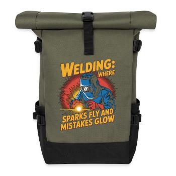 Welder Welding Where Sparks Fly Metalwork - Rolltop Rucksack - Olive/Schwarz - Vorne