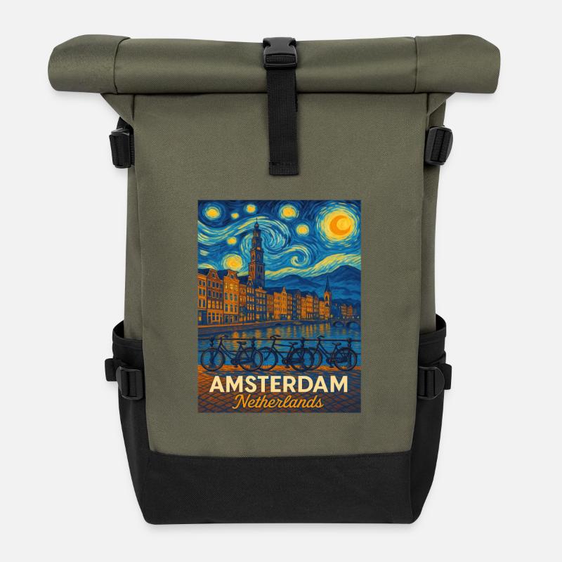 Amsterdam, Pays-Bas - Sac à dos roll top - olive/noir