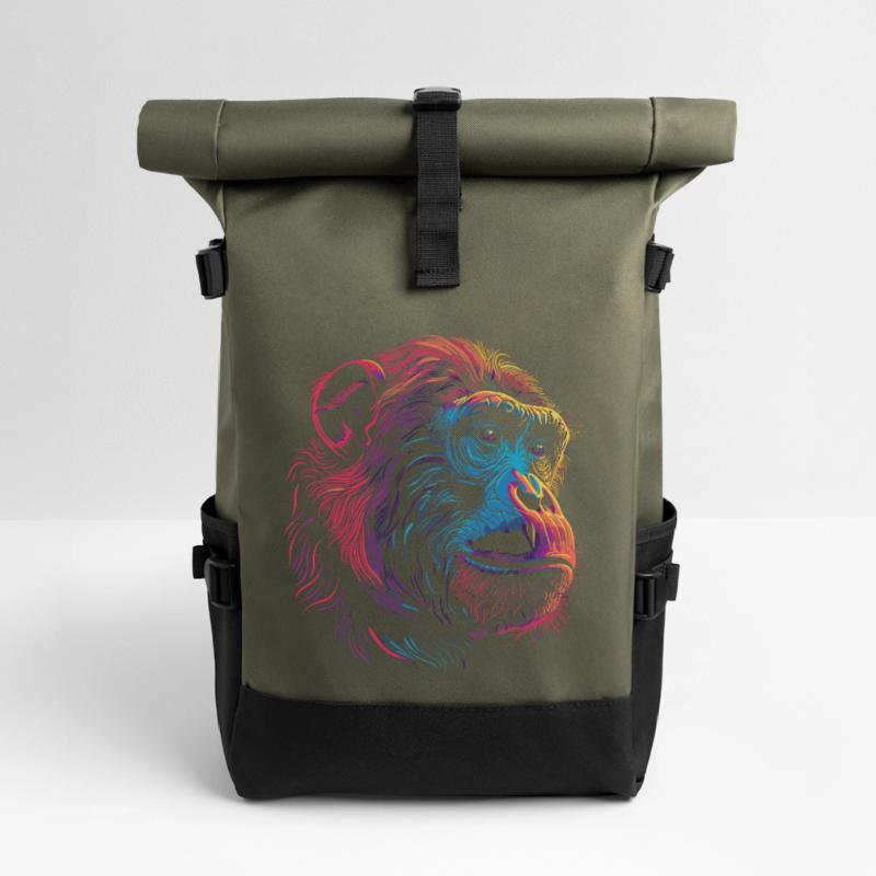 Neon Psychedelic Monkey Roll Top Backpack