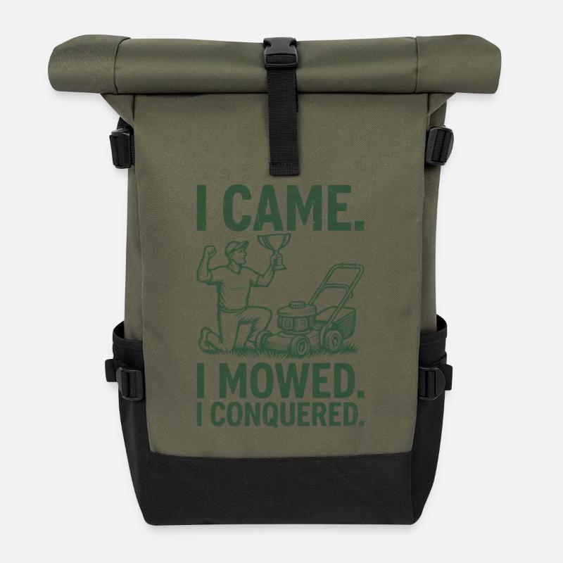 I Came I Mowed I Conquered - Rolltop Rucksack - Olive/Schwarz