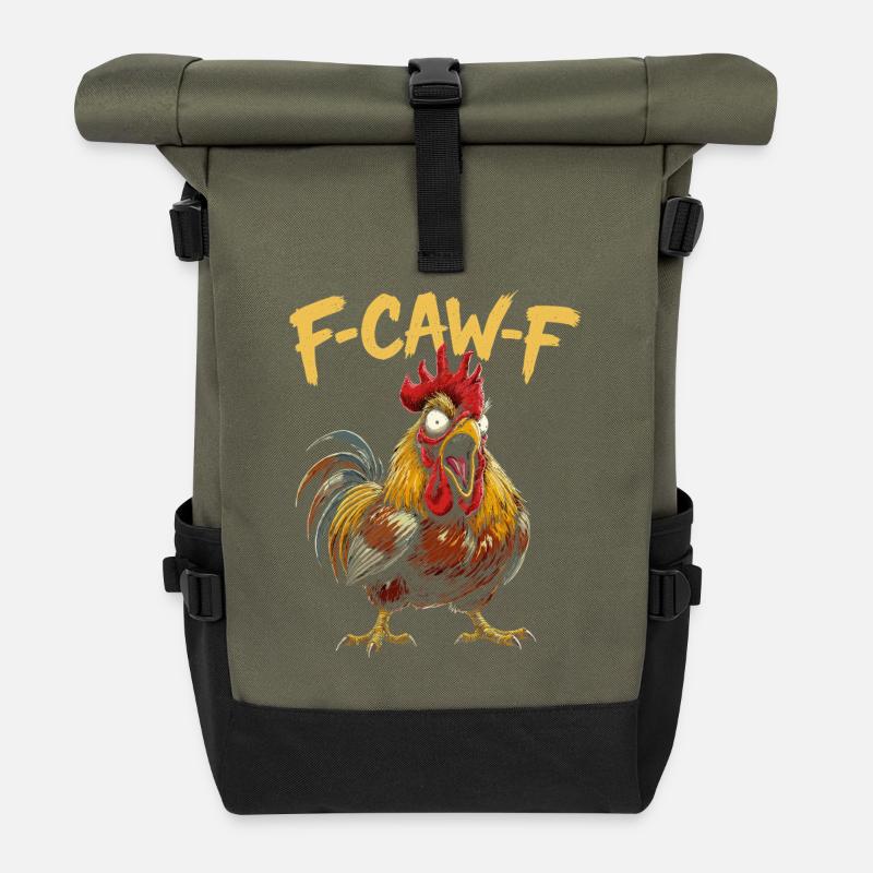 F-CAW-F Coq Dessin animé Graphique - Sac à dos roll top - olive/noir