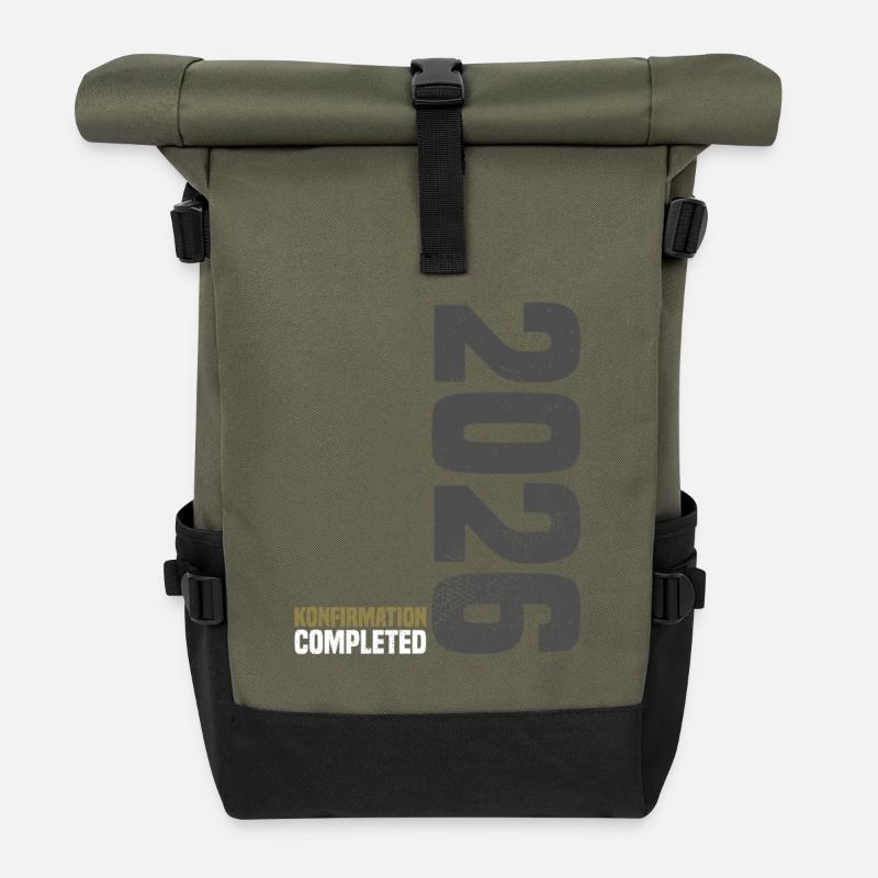 Glückwunsch Konfirmation 2026 - Rolltop Rucksack - Olive/Schwarz