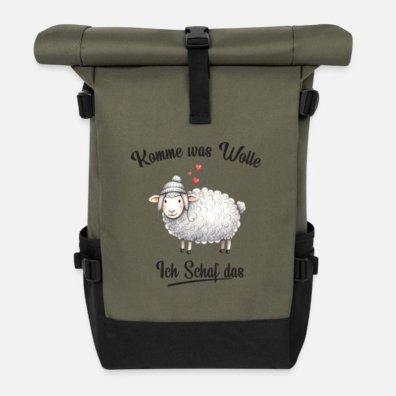 Komme was Wolle ich Schaf das - Rolltop Rucksack - Olive/Schwarz
