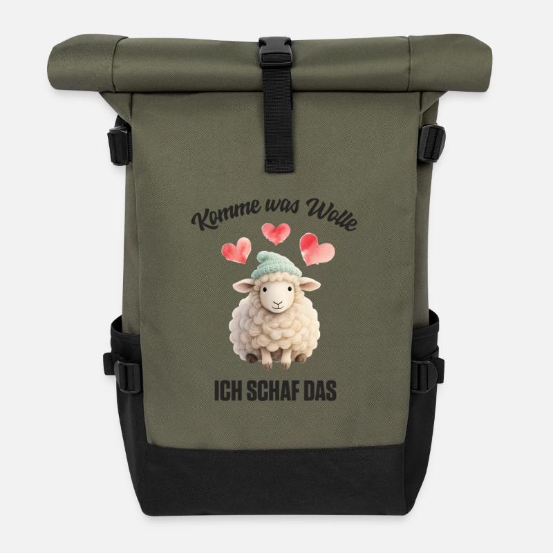 Komme was Wolle ich Schaf das - Rolltop Rucksack - Olive/Schwarz