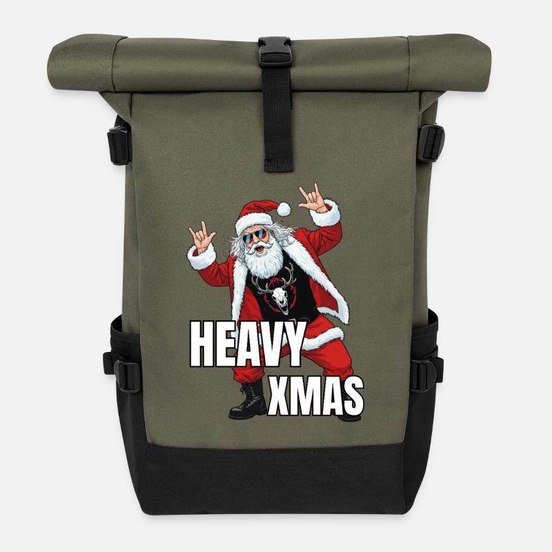 Headbanging Père Noël - Noël lourd - Sac à dos roll top - olive/noir