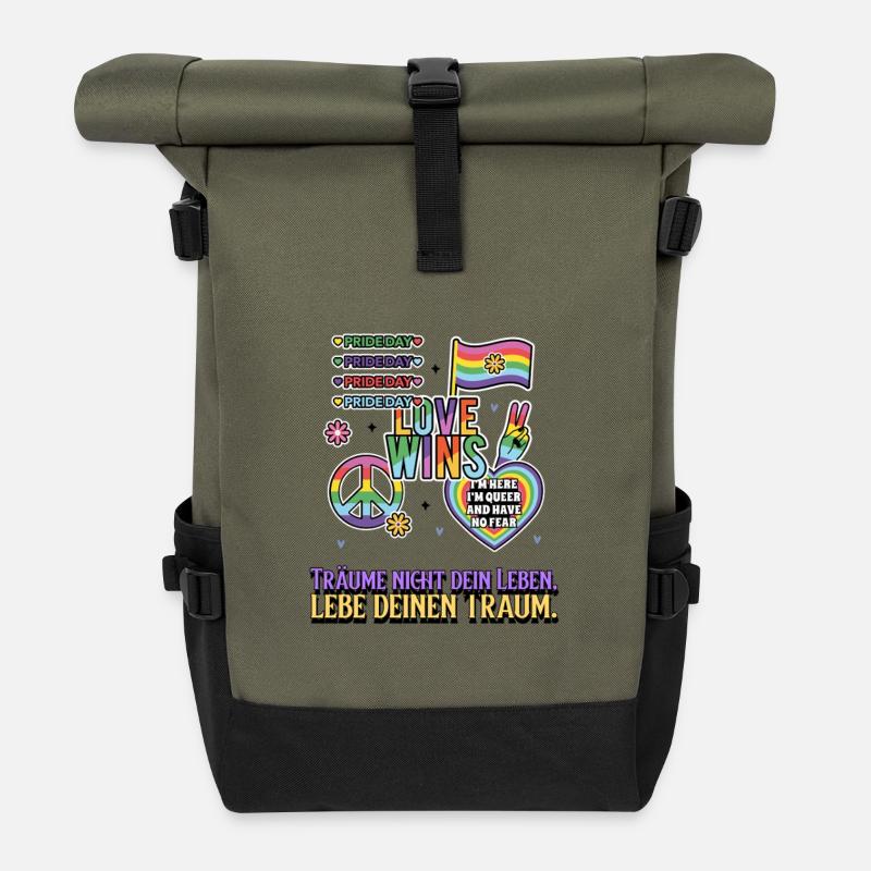 Love Wins Pride Rainbow - Roll Top Backpack - olive/black