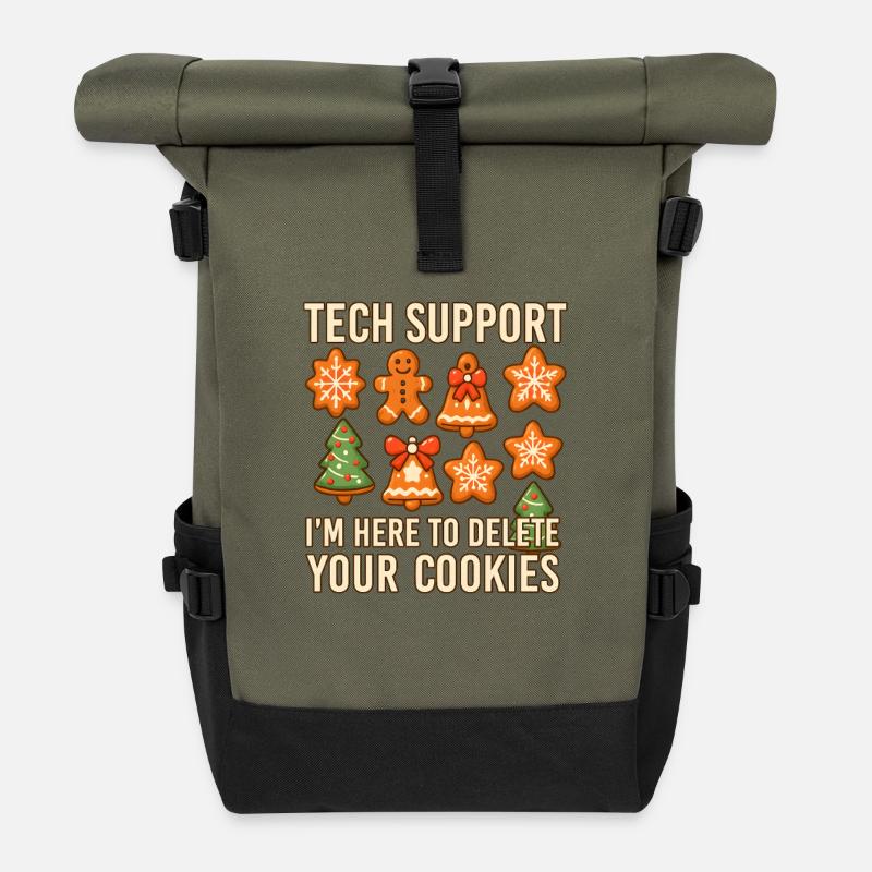 Support technique Cookies Humour Illustration - Sac à dos roll top - olive/noir