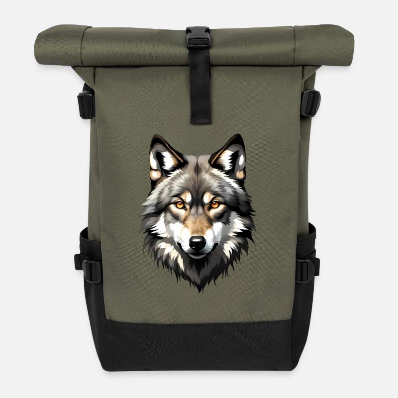 Wolfskopf Portrait - Rolltop Rucksack - Olive/Schwarz