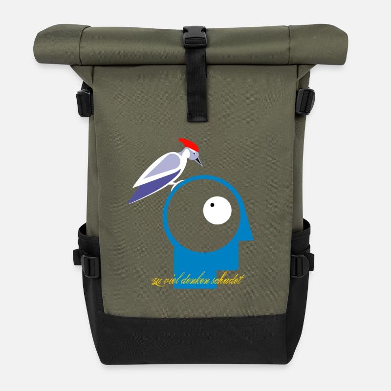 zu viel denken schadet - Rolltop Rucksack - Olive/Schwarz