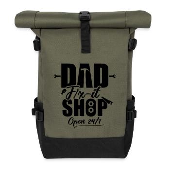 Dad Fix it Shop / Open 24/7 - Rolltop Rucksack - Olive/Schwarz - Vorne