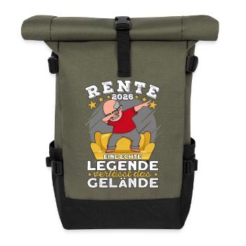 Rentner 2026 Rente Ruhestand Legende Geschenkidee - Rolltop Rucksack - Olive/Schwarz - Vorne