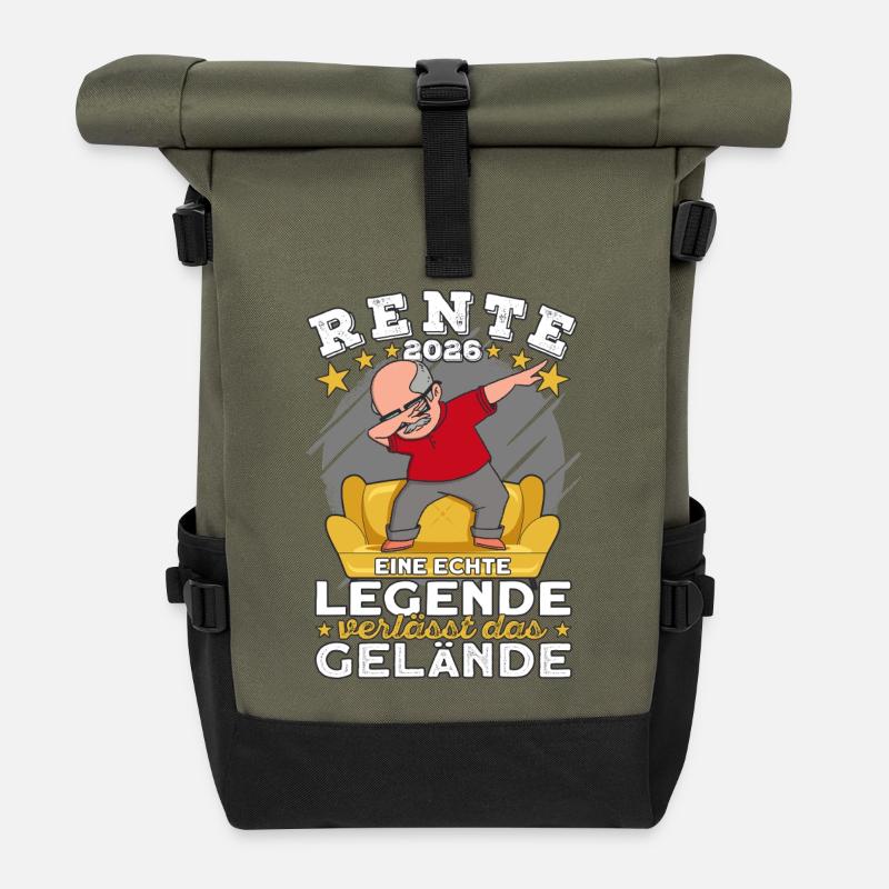 Rentner 2026 Rente Ruhestand Legende Geschenkidee - Rolltop Rucksack - Olive/Schwarz