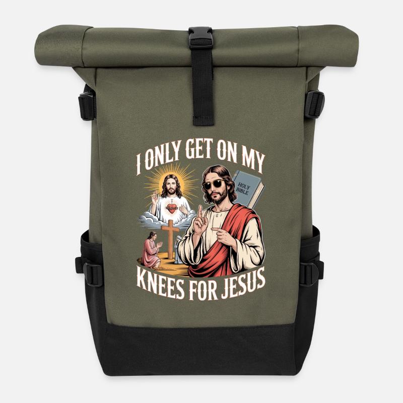 Je ne me mets à genoux que pour Jésus inportable - Sac à dos roll top - olive/noir