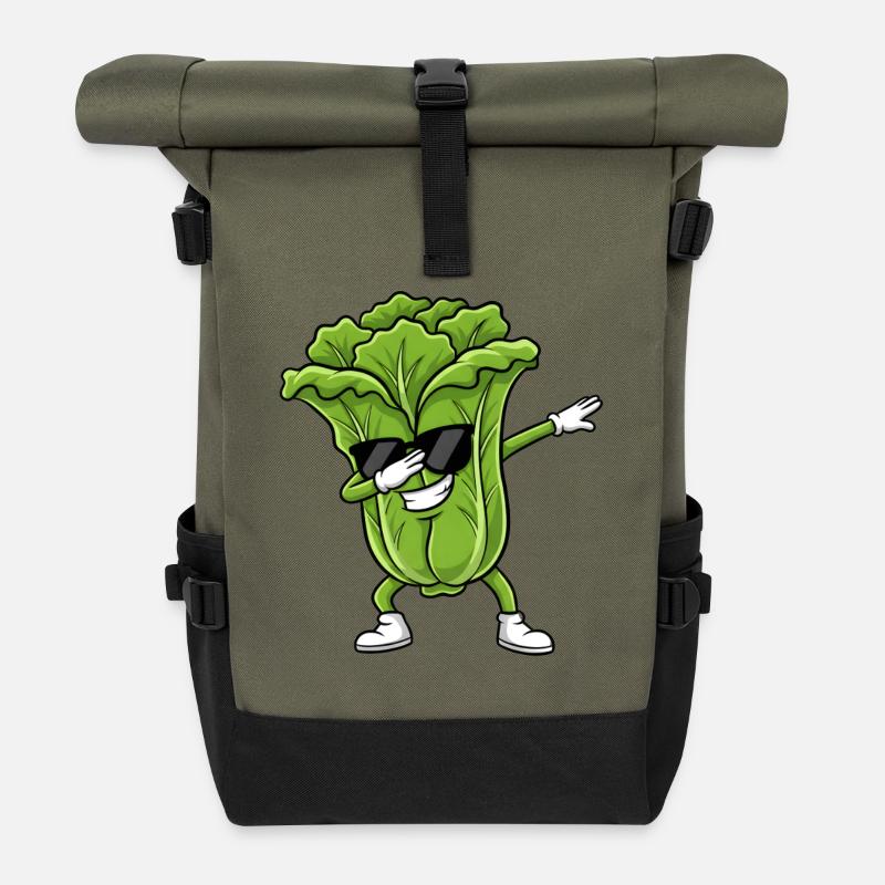 Retro Stern Salat - Rolltop Rucksack - Olive/Schwarz