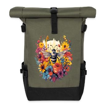 Biene im Blumenkranz - Rolltop Rucksack - Olive/Schwarz - Vorne