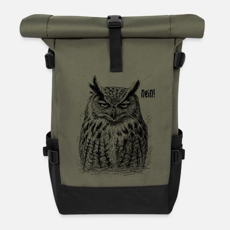 Müde Eule - Nein - Rolltop Rucksack - Olive/Schwarz