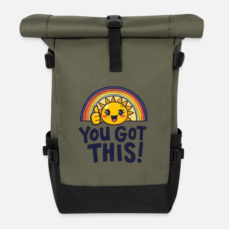 Sunshine Boost, du schaffst das. - Rolltop Rucksack - Olive/Schwarz