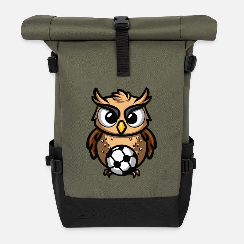 Eule Fußball - Rolltop Rucksack - Olive/Schwarz