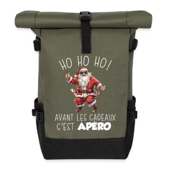 Hässlicher Pullover Weihnachtshumor Weihnachtsmann Aperitif Geschenk - Rolltop Rucksack - Olive/Schwarz - Vorne