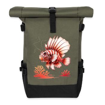Red Striped Fish in the Coral Sea - Roll Top Backpack - olive/black - Front