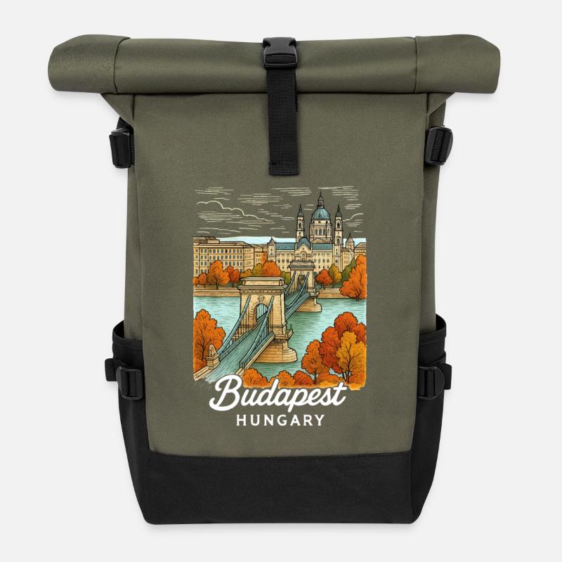 Budapest Ungarn - Rolltop Rucksack - Olive/Schwarz