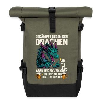 Fought Against The Dragon Bachelor Party Shirt - Roll Top Backpack - olive/black - Front