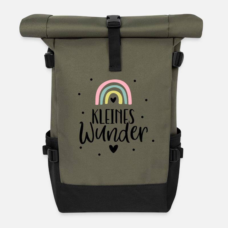 Kleines Wunder | Baby 2026 | Regenbogen | Geburt - Rolltop Rucksack - Olive/Schwarz
