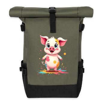 Fröhliches Farbenspiel Ferkel - Rolltop Rucksack - Olive/Schwarz - Vorne