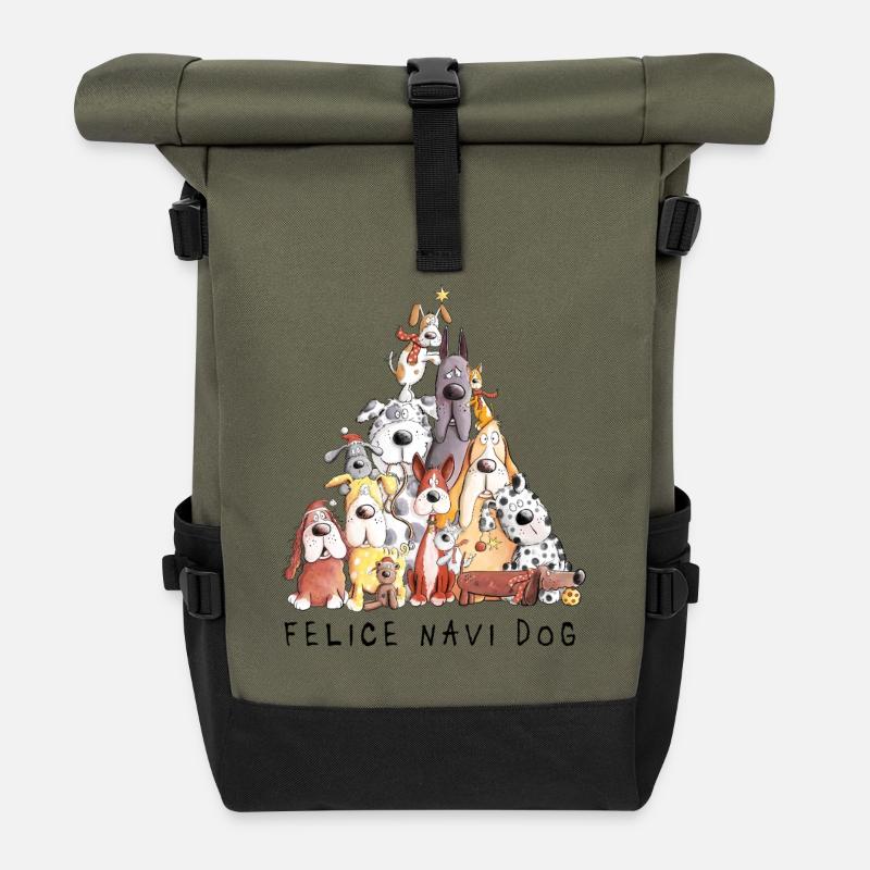 Felice Navi Dog Hunde Weihnachten Spruch  - Rolltop Rucksack - Olive/Schwarz