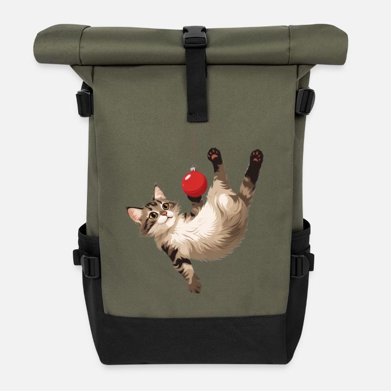 Katzenakrobat Ballspiel - Rolltop Rucksack - Olive/Schwarz