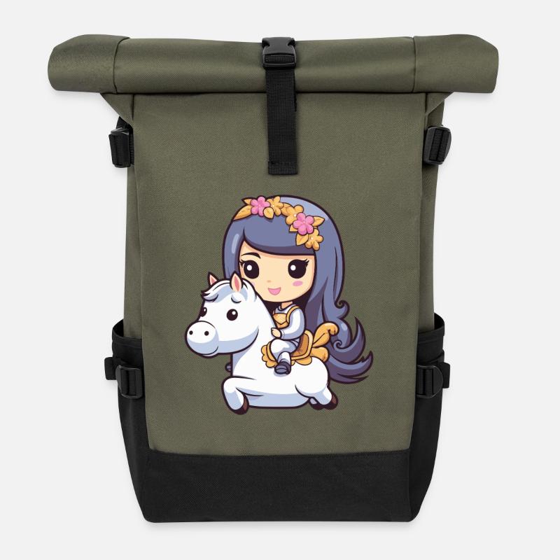 Princesse Cheval Bande Dessinée - Sac à dos roll top - olive/noir