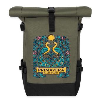 Primavera Ailes Blooms Spring Bird Ornament - Roll Top Backpack - olive/black - Front