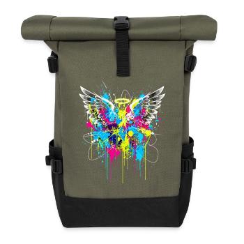 URBAN ANGEL WINGS SPLASH Graffiti Art - Roll Top Backpack - olive/black - Front