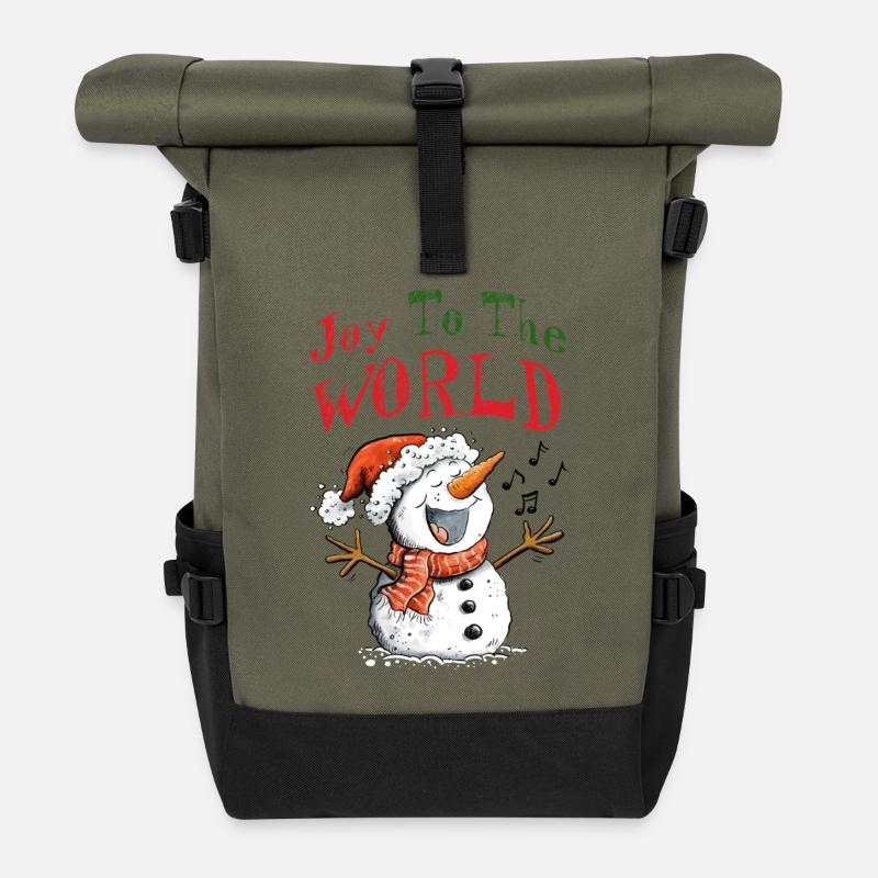 Funny Singing Snowman Christmas Carols - Roll Top Backpack - olive/black